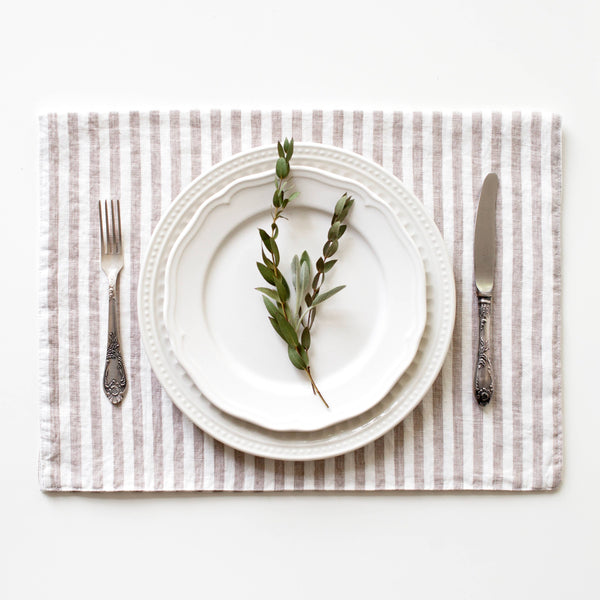 Natural White Stripes Linen Placemat