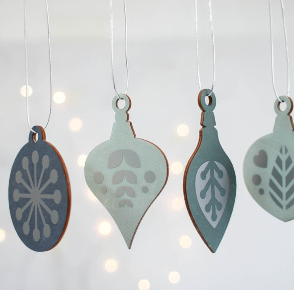 Christmas Tree Decoration Set of 4, Blue With Silver