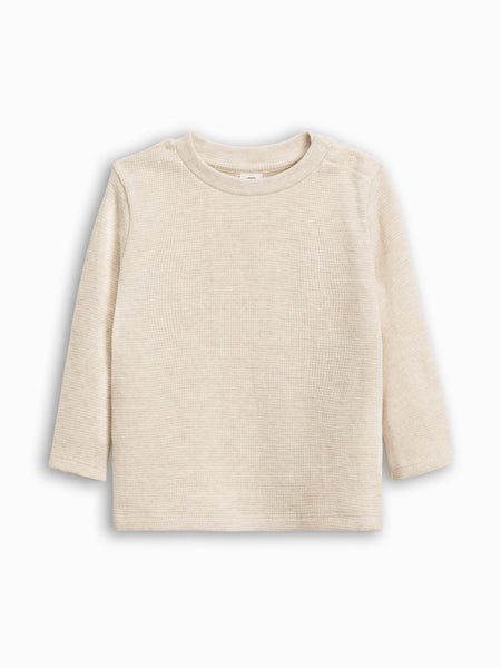 Organic Cotton Mesa Waffle Knit Shoulder Snap Top - Heather Oat