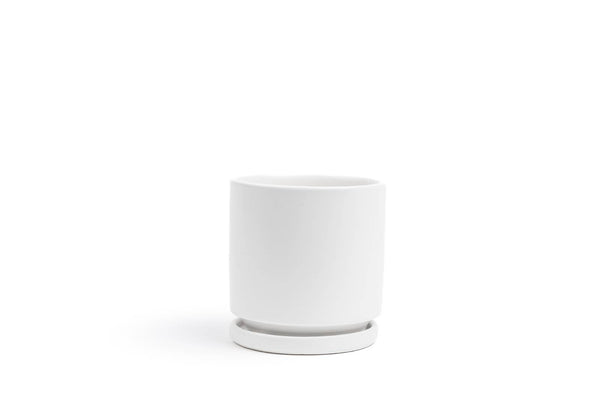 10.25" Gemstone Cylinder Pots with Water Saucers | White