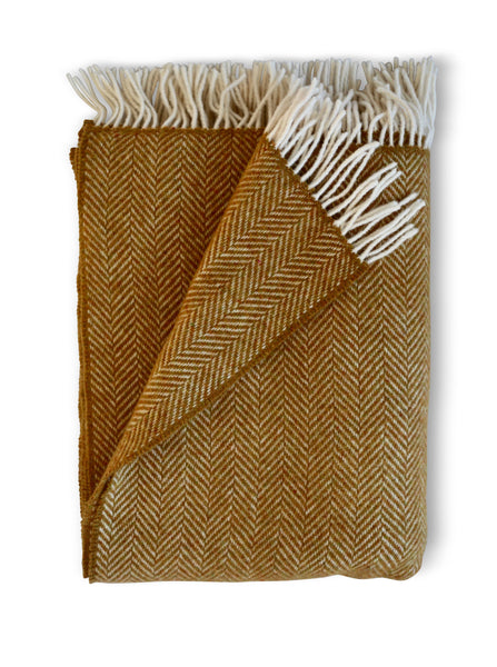 Merino Cashmere Herringbone Throws | Raw Honey