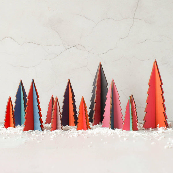 Colourful Christmas Tree Set in Wood