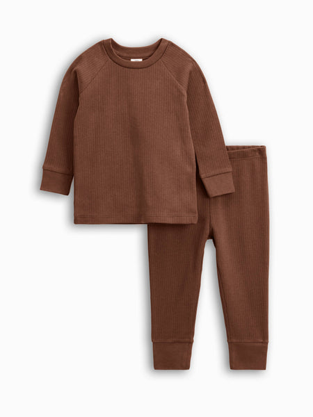 Organic Cotton Ribbed Long Sleeve Jammies - Pecan