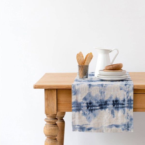 Tie Dye on Natural Linen Table Runner