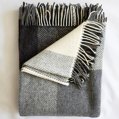 Merino Cashmere Herringbone Throws - Buffalo Check
