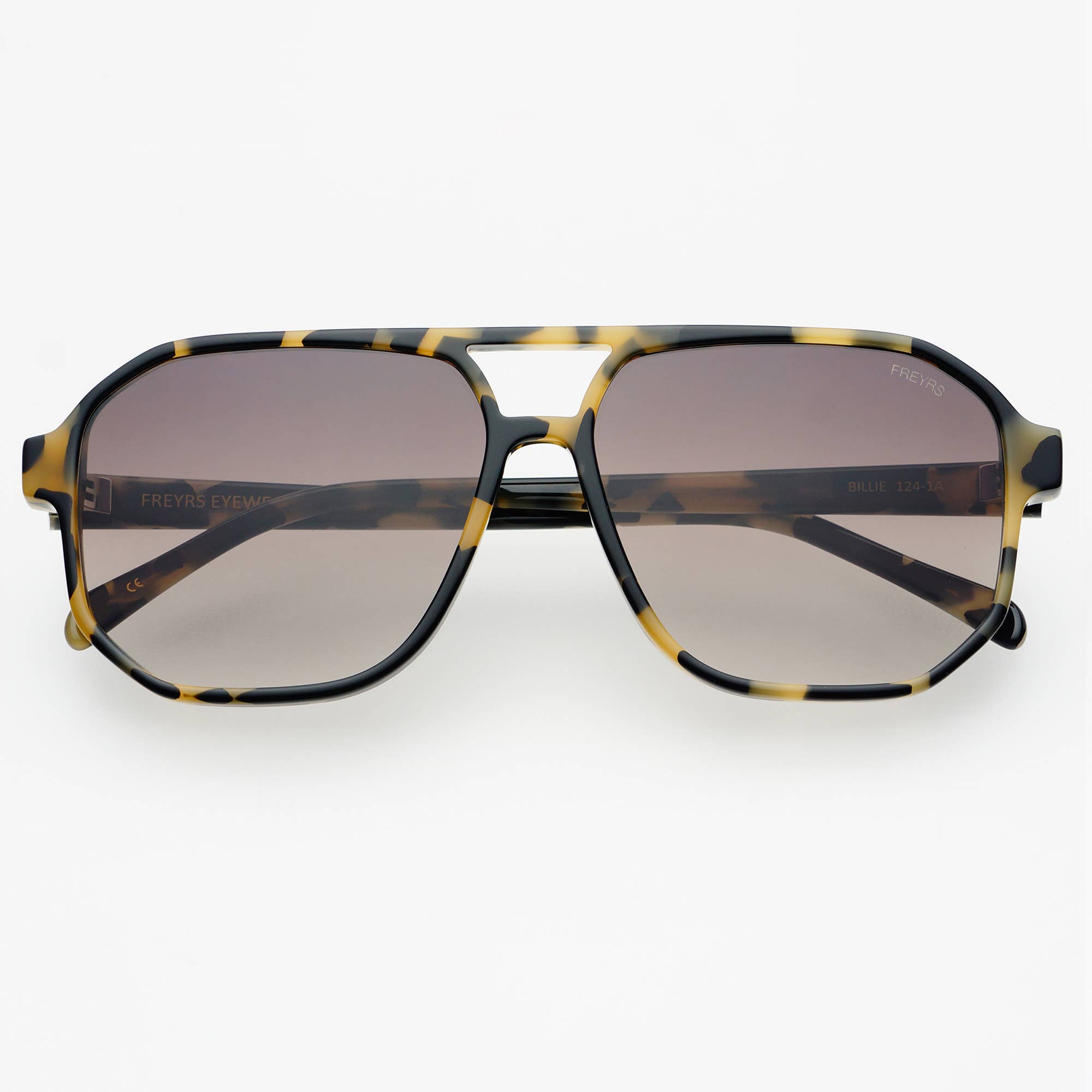 Unisex aviator sunglasses with tortoise patterned frames and dark lenses, displayed against a white background.