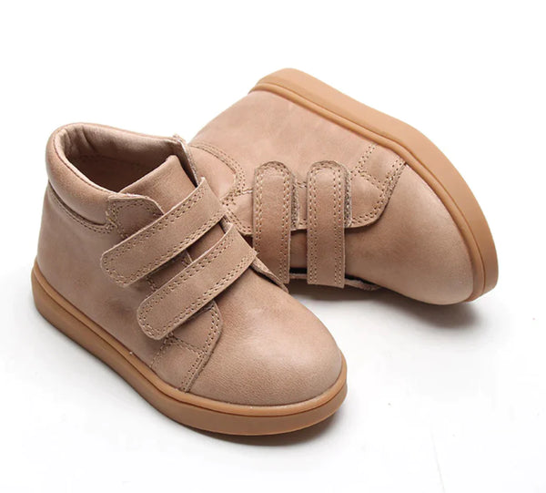 Hard Sole Toddler Leather High Top Sneaker | Color 'Stone'