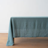Linen Tablecloth - Arctic Blue, White Window Pane - 67"x120"