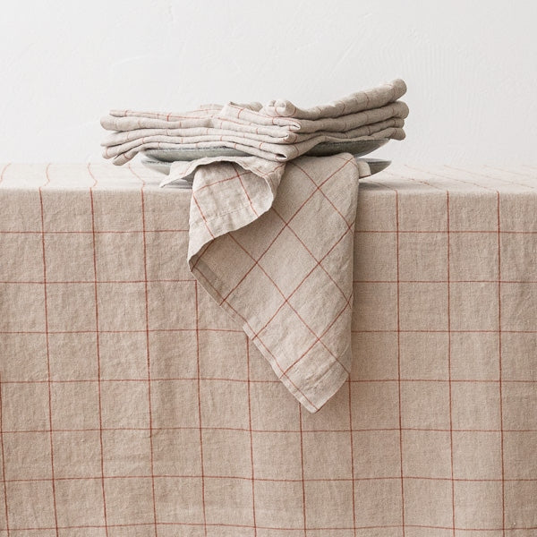 Linen Napkin - Natural with Brick Window Pane