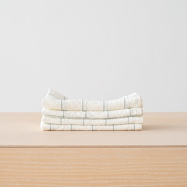Linen Napkin - White with Arctic Blue Window Pane