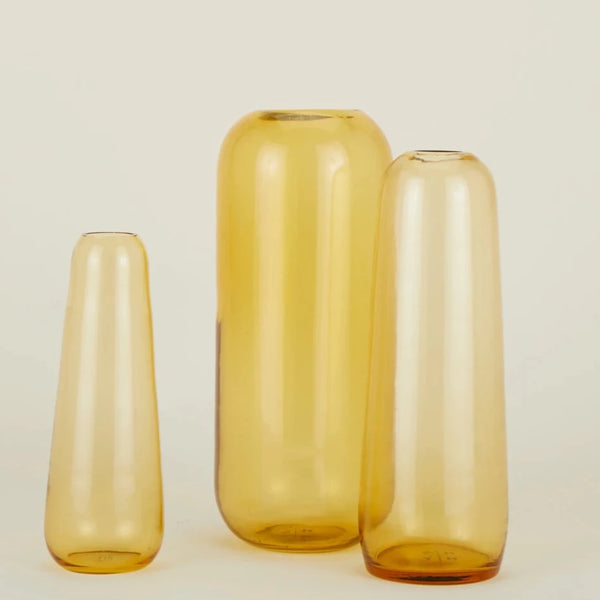 Handblown amber glass large pill vase
