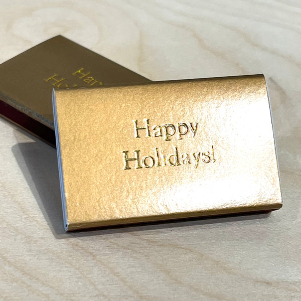 ‘Happy Holidays’ Shimmery Gold Foil Embossed Matchbox
