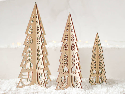 Christmas Tree Set of 3, Folk Cutout Design