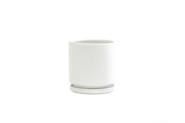 4.5" Gemstone Cylinder Pot with Water Saucer | White