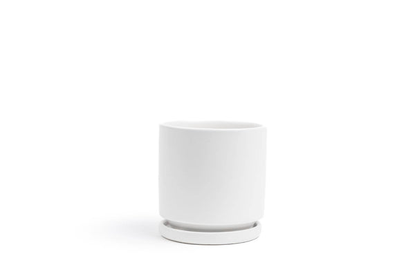 10.25" Gemstone Cylinder Pot with Water Saucer | White