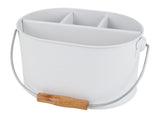 Metal Portable Caddy with wood handle - White