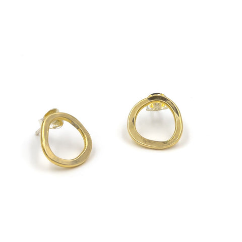 irregular circle stud earrings in brass gold