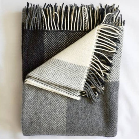 Merino Cashmere Herringbone Throws - Buffalo Check