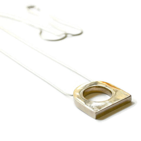 heavy industrial inspire brass pendant necklace with 32 inch sterling silver snake chain