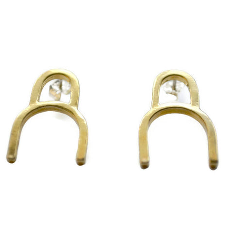 double arc stud earrings in cast brass and sterling silver